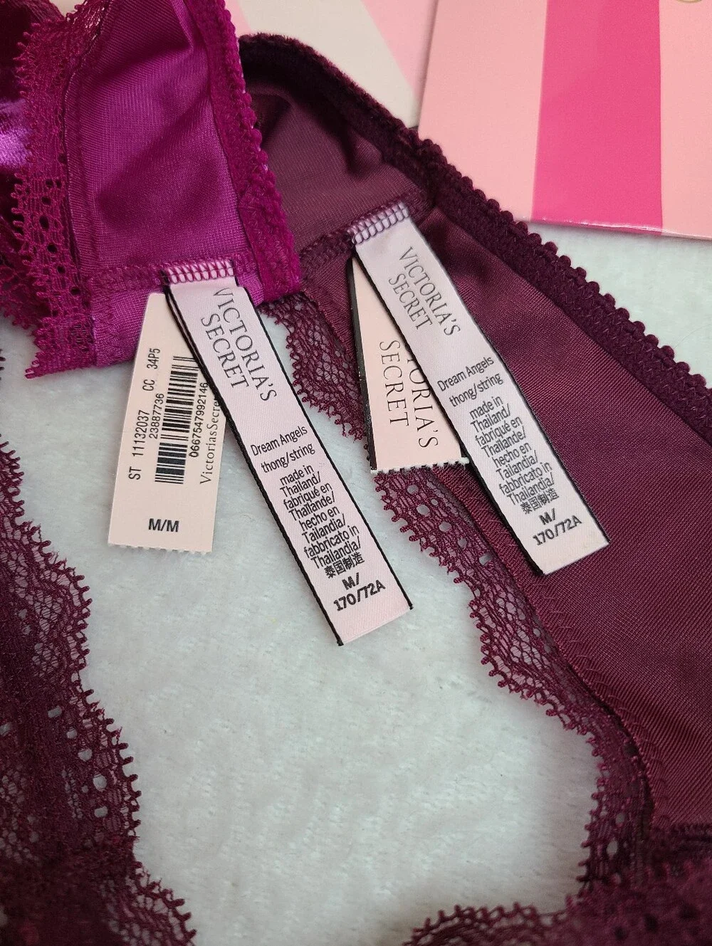 Retired VS Dream Angels 2pk Crushed Velvet & Lace Thong Panties Size M
